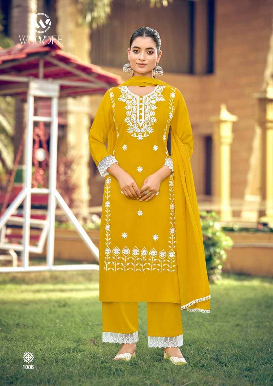 WHITE LOTUS vol-3 By WOODEE 1001 to 1006 Series Beautiful Festive Suits Colorful Stylish Fancy Ethnic Wear Rayon Embroidery Dresses At Wholesale Price